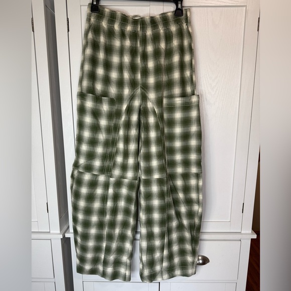 NWT BDG Urban Outfitters Mae Flannel Pants XS Green Plaid Carpenter Wide Leg - Picture 6 of 12